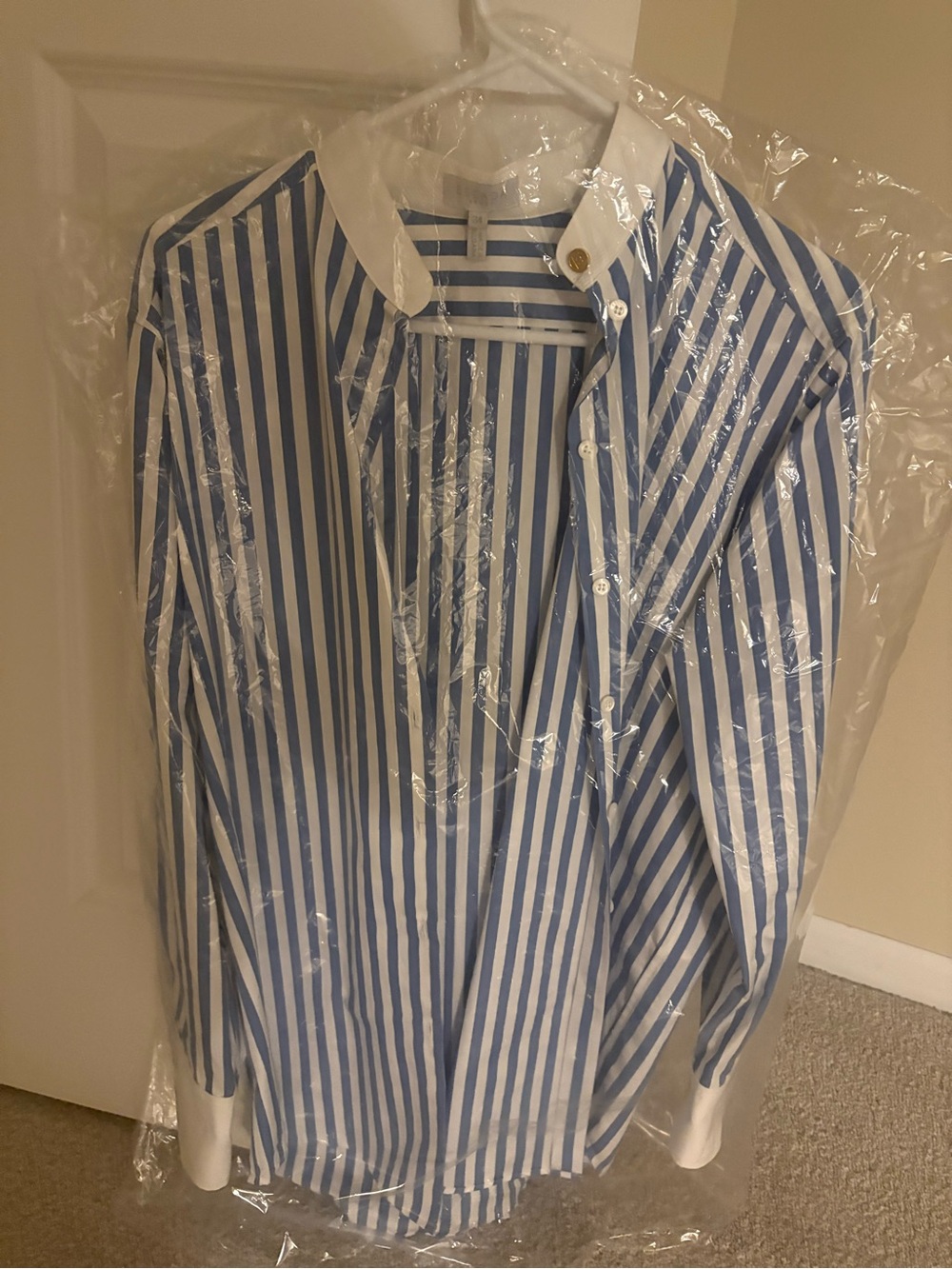 Escada Blue and White Striped Women's Button-Down Shirt